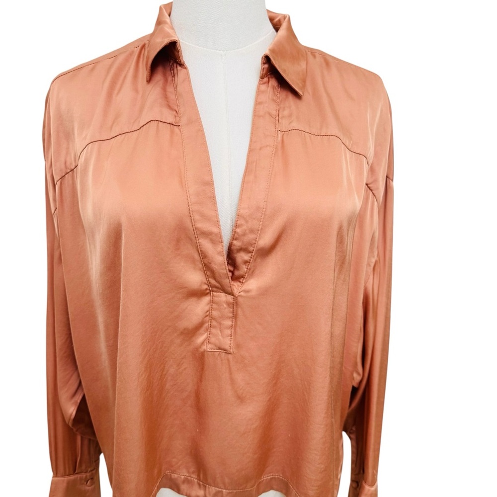 Maeve Anthropologie Copper Satin Blouse Women’s Large 100% Viscose Boho Chic - Picture 8 of 11